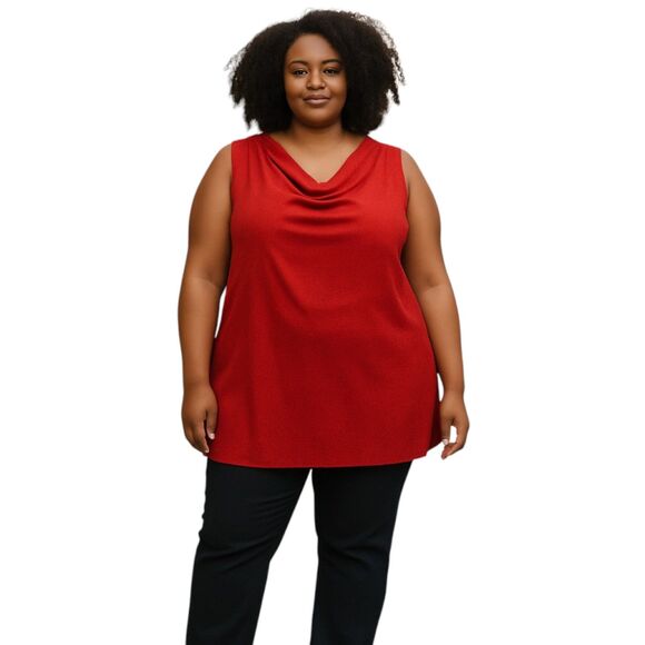 NEW Belldini Plus Size 2X Red Beaded Blouse Cowl Neck Translucent Holiday Shiny - Picture 1 of 13